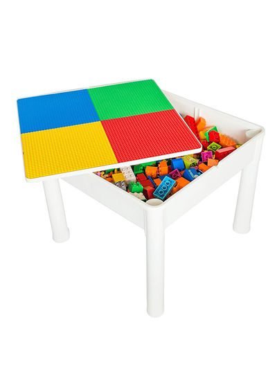 4In1 Activity And Block Table, Toys Table, Blocks Lego Compatible, Study Table, Water Play Table, Sand Table, Multipurpose Table,Boys Girl Kids Furniture, Sensory Play, Homeschooling, 50Blocks, 3Years+ - L