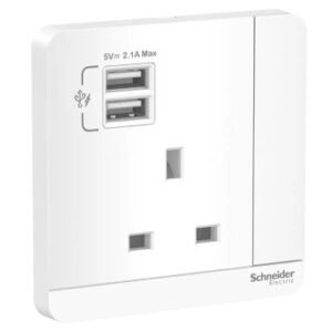 AvatarOn, 2 USB charger + switched socket, 3P, 13A, White