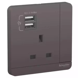 Schneider AvatarOn, 2 USB charger + switched socket, 3P, 13A, Dark Grey E8315USB_DG_G12