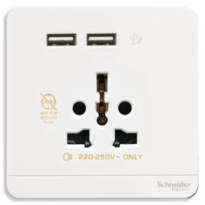 Schneider AvatarOn, USB charger + 2 socket-outlet, 2P, 16A, White E8342616USB_WE
