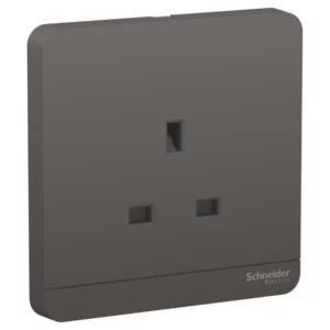 Schneider Socket-outlet, AvatarOn, complete product, 3P, British BS 1363A, folded terminal dark grey E83426_DG