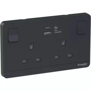 Schneider Switched socket with USB charger, Avataron, 21W type A+C, 2 gang, 13A, dark grey E83T25ACUSB_DG_G12