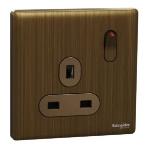Schneider Switched socket, Unica X, 13A, 250V, 1 gang, with LED, Antique Bronze ,NUX15N_AB