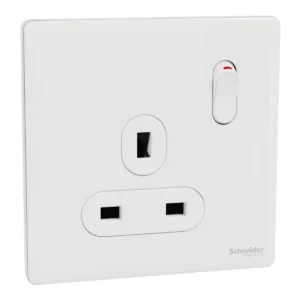 Schneider Switched socket, Unica X, 13A, 250V, 1 gang, Painted White ,NUX15_PW