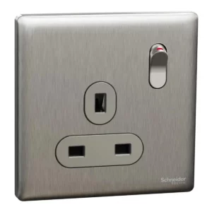Schneider Switched socket, Unica X, 13A, 250V, 1 gang, Stainless Steel ,NUX15_SS