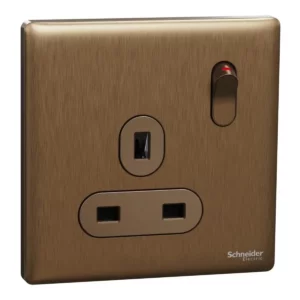 Schneider Switched socket, Unica X, 13A, 250V, 1 gang, 2 pole, Dark Bronze ,NUX15D_DB