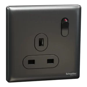 Schneider Switched socket, Unica X, 13A, 250V, 1 gang, 2 pole, Dark Grey ,NUX15D_DG