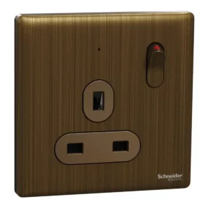 Schneider Switched socket, Unica X, 13A, 250V, 1 gang, 2 pole, with LED, Antique Bronze, NUX15DN_AB