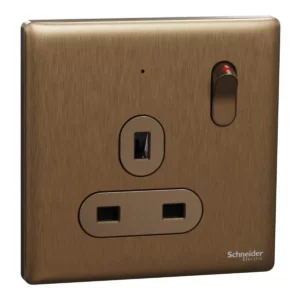 Schneider Switched socket, Unica X, 13A, 250V, 1 gang, 2 pole, with LED, Dark Bronze, NUX15DN_DB