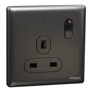 Schneider Switched socket, Unica X, 13A, 250V, 2 pole, with LED, Dark Grey ,NUX15DN_DG