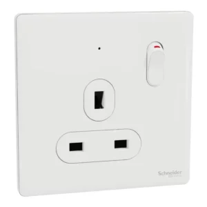 Schneider Switched socket, Unica X, 13A, 250V, 1 gang, 2 pole, with LED, Painted White ,NUX15DN_PW