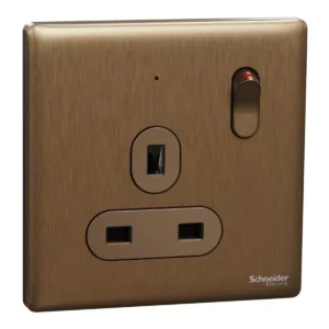 Schneider Switched socket, Unica X, 13A, 250V, 1 gang, with LED, Dark Bronze ,NUX15N_DB