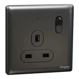 Schneider Switched socket, Unica X, 13A, 250V, 1 gang, with LED, Dark Grey ,NUX15N_DG