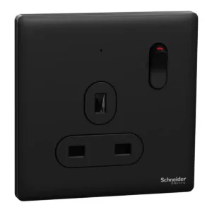 Schneider Switched socket, Unica X, 13A, 250V, 1 gang, with LED,Jet Black ,NUX15N_JB