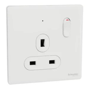 Schneider Switched socket, Unica X, 13A, 250V, 1 gang, with LED, Painted White ,NUX15N_PW