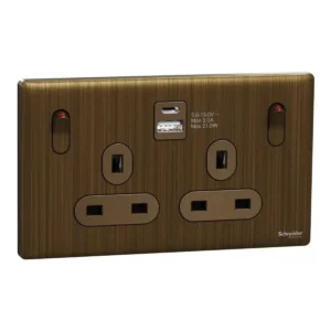 Schneider Switched socket with USB, Unica X, 13A, 250V, 2 pole, type A+C, 21W, Antique Bronze ,NUX25DACQUS_AB