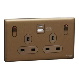 Schneider Switched socket with USB, Unica X, 13A, 250V, 2 pole, type A+C, 21W, Dark Bronze, NUX25DACQUS_DB