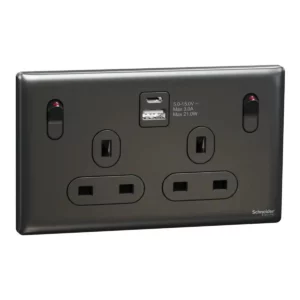 Schneider Switched socket with USB, Unica X, 13A, 250V, 2 pole, type A+C, 21W, Dark Grey ,NUX25DACQUS_DG