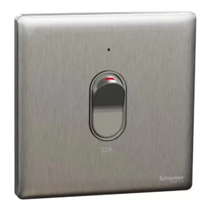 Schneider Switch, Unica X, 32A, 250V, 1 gang, 2 pole, with LED, Stainless Steel, NUX31D32N_SS