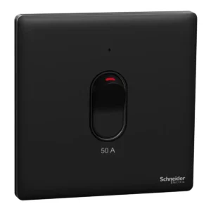 Schneider Switch, Unica X, 50A, 250V, 1 gang, 2 pole, with LED,Jet Black, NUX31D50N_JB