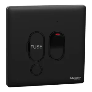Schneider Fuse connection unit, Unica X, 13A, 250V, 1 gang, 2 pole, with flex outlet, LED,Jet Black ,NUX31DFSGN_JB