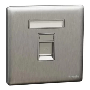 Schneider Data socket, Unica X, 1 gang, RJ45, Cat6, shuttered, Stainless Steel ,NUX31RJ6_SS