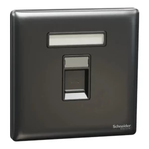 Schneider Central plate, Unica, for RJ45, 1 gang, with shutter, Dark Grey, NUX31RJ_DG