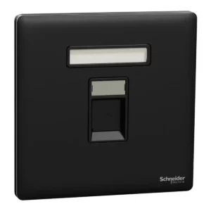 Schneider Central plate, Unica, for RJ45, 1 gang, with shutter,Jet Black ,NUX31RJ_JB