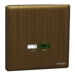 Schneider Double USB Charger, Unica X, 45W, type A+C, Antique Bronze ,NUX32ACQUSB_AB