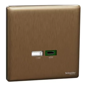 Schneider Double USB Charger, Unica X, 45W, type A+C, Dark Bronze ,NUX32ACQUSB_DB