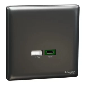 Schneider Double USB Charger, Unica X, 45W, type A+C, Dark Grey ,NUX32ACQUSB_DG