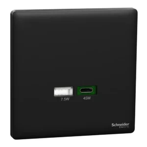 Schneider Double USB Charger, Unica X, 45W, type A+C,Jet Black ,NUX32ACQUSB_JB