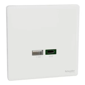 Schneider Double USB Charger, Unica X, 45W, type A+C, Painted White ,NUX32ACQUSB_PW