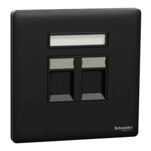 Schneider Telephone socket, Unica X, 2 gangs, shuttered,Jet Black ,NUX32RJ4_JB