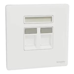 Schneider Telephone socket, Unica X, 2 gangs, shuttered, Painted White ,NUX32RJ4_PW