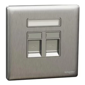 Schneider Telephone socket, Unica X, 2 gangs, shuttered, Stainless Steel ,NUX32RJ4_SS