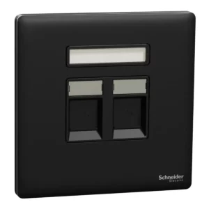 Schneider Data socket, Unica X, 2 gangs, RJ45, Cat6, shuttered,Jet Black ,NUX32RJ6_JB