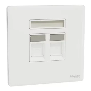 Schneider Data socket, Unica X, 2 gangs, RJ45, Cat6, shuttered, Painted White ,NUX32RJ6_PW