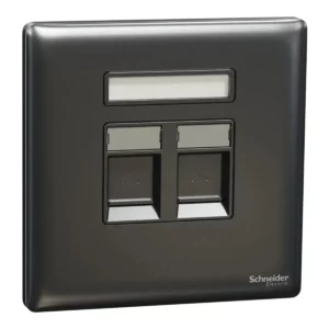 Schneider Central plate, Unica, for RJ45, 2 gangs, with shutter, Dark Grey ,NUX32RJ_DG