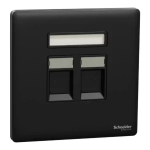Schneider Central plate, Unica, for RJ45, 2 gangs, with shutter,Jet Black ,NUX32RJ_JB