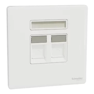 Schneider Central plate, Unica, for RJ45, 2 gangs, with shutter, Painted White ,NUX32RJ_PW