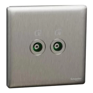 Schneider TV socket, Unica X, 2 gangs, 75Ohm, Through-connector, Stainless Steel ,NUX32TV_SS