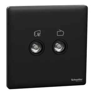 Schneider TV/FM socket, Unica X, 2 gangs, with TV-R module,Jet Black ,NUX32TVFMM_JB