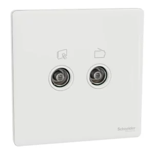 Schneider TV/FM socket, Unica X, 2 gangs, with TV-R module, Painted White ,NUX32TVFMM_PW