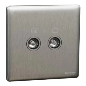 Schneider TV/FM socket, Unica X, 2 gangs, with TV-R module, Stainless Steel ,NUX32TVFMM_SS