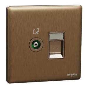 Schneider TV and telephone socket, Unica X, 2 gangs, shuttered, Dark Bronze ,NUX32TVRJ4_DB