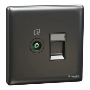 Schneider TV and telephone socket, Unica X, 2 gangs, shuttered, Dark Grey ,NUX32TVRJ4_DG