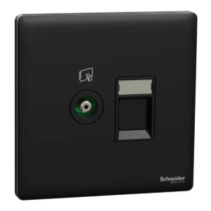 Schneider TV and telephone socket, Unica X, 2 gangs, shuttered,Jet Black ,NUX32TVRJ4_JB