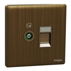 Schneider TV and Data socket, Unica X, 2 gangs, shuttered, Antique Bronze ,NUX32TVRJ6_AB