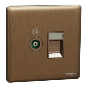 Schneider TV and Data socket, Unica X, 2 gangs, shuttered, Dark Bronze ,NUX32TVRJ6_DB